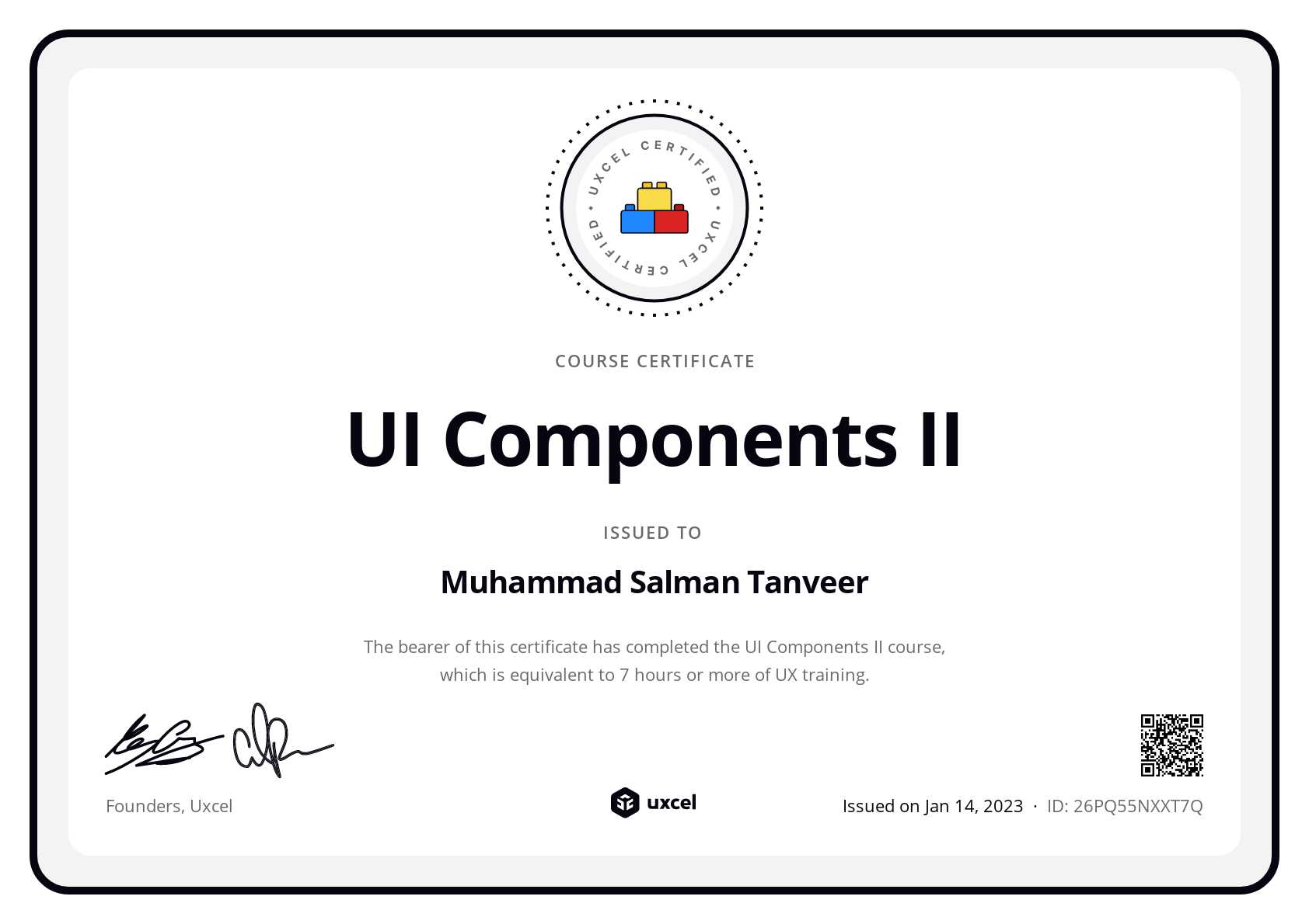 Muhammad Salman Tanveer's certificate